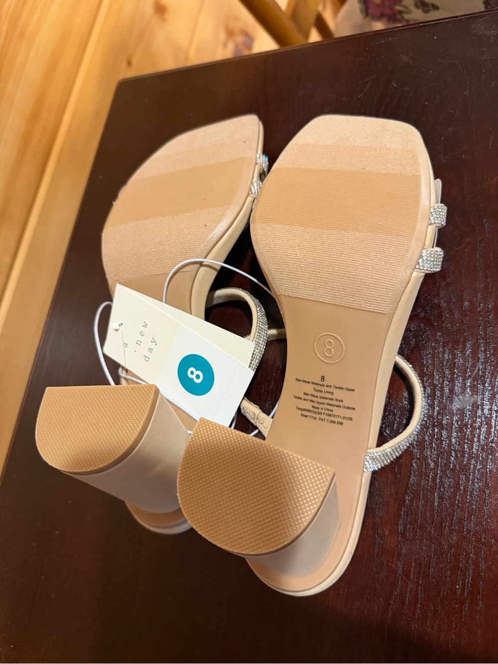 A New Day White Rhinestone Multi-Strap Block Heel Sandals Size 8 - Picture 2 of 3